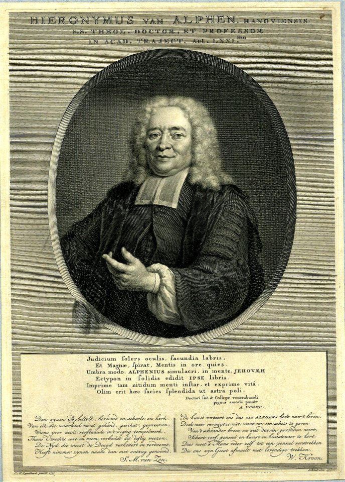 HUA-31772-Portret van Hieronymus van Alphen geboren 1665 hoogleraar in de theologie aan de Utrechtse Hogeschool 1715 1745 overleden 1742 Te halve lijve links in