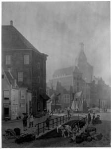 HUA-35340-Gezicht vanaf de Ganzenmarkt te Utrecht in de richting van de Oudegracht met op de voorgrond het wed naar de werf links het huis Keyserrijk en op de a