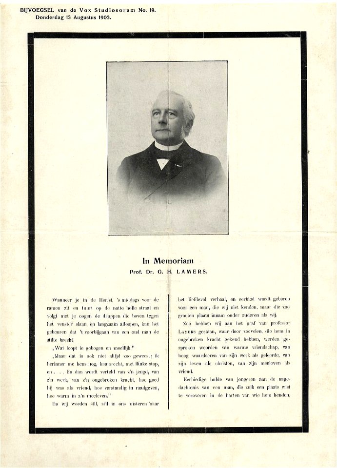 HUA-31954-Portret van GH Lamers geboren 1833 hoogleraar in de theologie aan de Utrechtse hogeschool 1883 1902 overleden 1902 Borstbeeld van voren