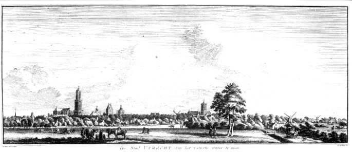 HUA-30789-Profiel van de stad Utrecht uit het noordoosten gezien vanaf het Zwarte Water