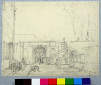 HUA-36563-Gezicht vanuit de Brigittenstraat te Utrecht op de stadswal met de Maliepoort uit het zuidwesten