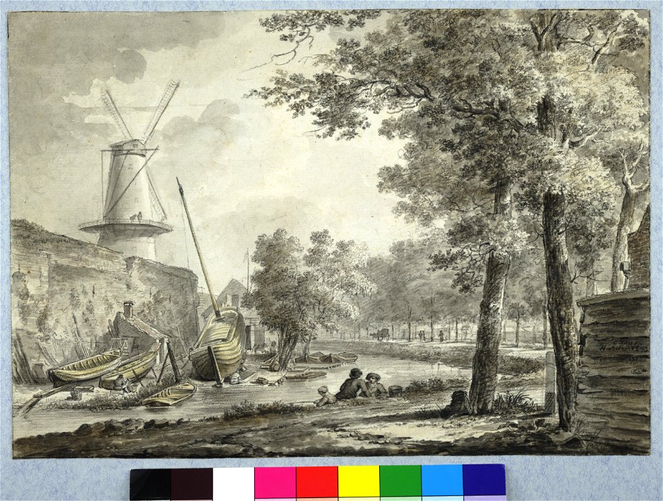 HUA-30820-Gezicht vanaf de singel over de stadsbuitengracht op de stadswal te Utrecht uit het noorden met links de molen de Meiboom op de wal bij het Paardenvel