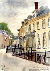 HUA-30710-Gezicht op de voorgevels van de huizen aan het noordelijke gedeelte van de Kromme Nieuwegracht te Utrecht in de richting van het HieronymusplantsoenNB