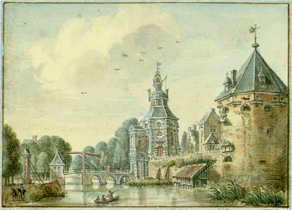 HUA-36619-Gezicht over de stadsbuitengracht te Utrecht op de stadswal met de Wittevrouwenpoort en brug uit het noorden met links het wed vanuit de Wittevrouwens