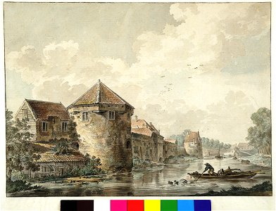 HUA-30886-Gezicht vanaf de singel over de stadsbuitengracht op de stadswal te Utrecht uit het noordoosten met links de toren de Vos daken van de huizen achter d