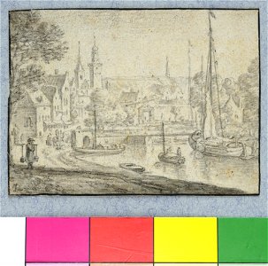 HUA-36021-Gezicht over de Vaartsche Rijn te Utrecht in de richting van de stad met op de achtergrond het buitenhek van de Tolsteegbrug op de achtergrond de Nico