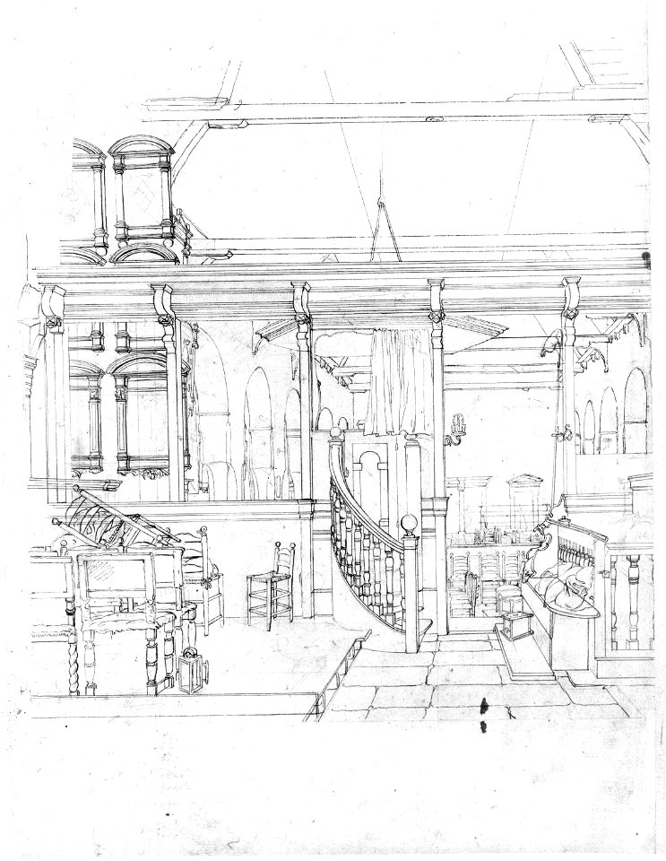 HUA-31230-Interieur van de Geertekerk te Utrecht doorkijk vanuit het koor door het koorhek in het schip uit het oosten