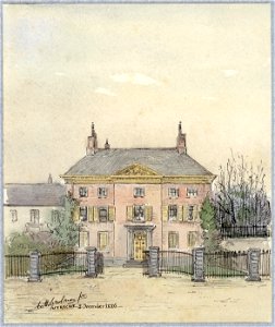 HUA-30705-Gezicht op de voorgevel van het enigszins terugliggende voormalige claustrale huis Janskerkhof 17 te UtrechtNB Het huis is in 1887 gesloopt en op de v