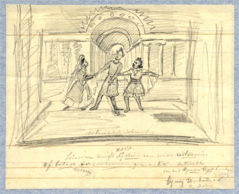 HUA-32541-Afbeelding van een scene met Robert Bertram en Alice in een voorstelling van het toneelstuk Robert en Bertram in de Utrechtse schouwburg