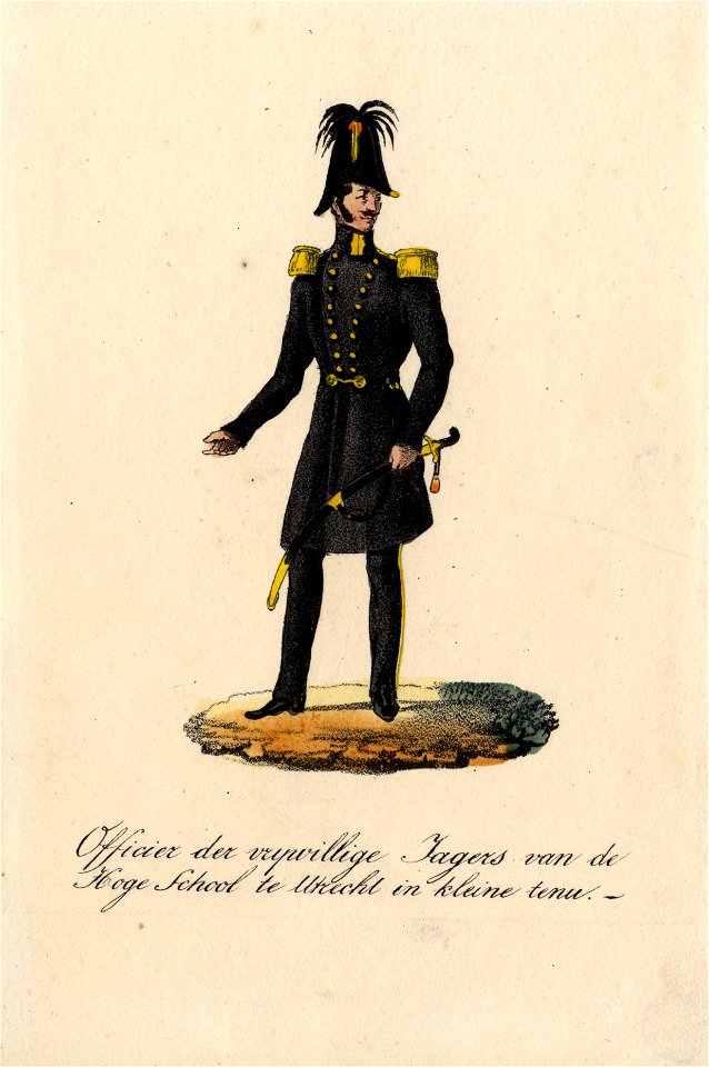 HUA-32491-Afbeelding van het uniform klein tenu van een officier van het Korps Jagers van de Utrechtse hogeschool