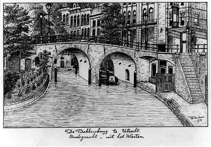 HUA-30970-Gezicht op de Oudegracht Weerdzijde te Utrecht met de Bakkerbrug uit het noordwesten
