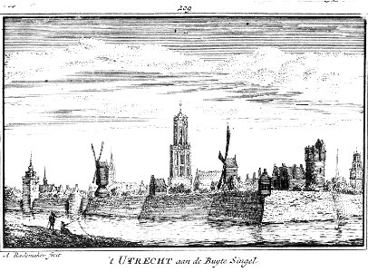 HUA-36356-Gezicht vanaf de singel over de stadsbuitengracht te Utrecht op de wal bij het bastion Sterrenburg uit het zuiden met van links naar rechts de Smeetor