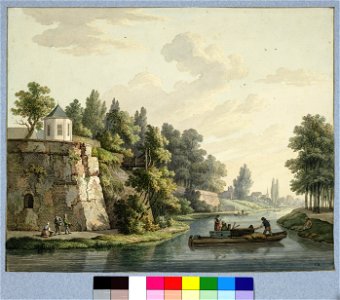 HUA-31005-Gezicht over de stadsbuitengracht op de stadswal te Utrecht uit het zuidoosten met links het bastion Zonnenburg rechts de Maliesingel en op de achterg