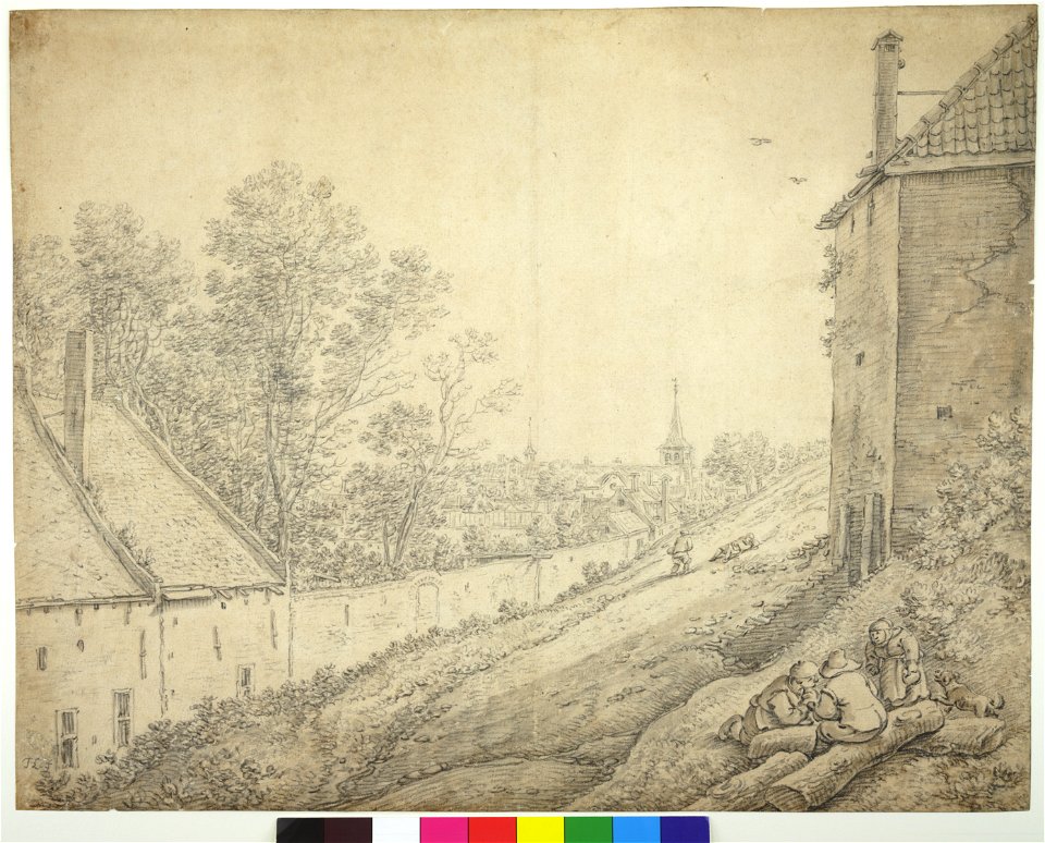 HUA-30826-Gezicht vanaf de wal te Utrecht ter hoogte van de Zilverstraat met links de muur die het terrein van het Duitse Huis afsluit rechts een gedeelte van e