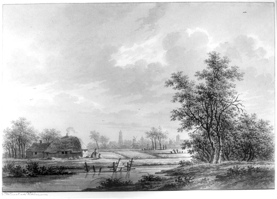 HUA-31644-Gezicht op het buitengebied ten noordoosten van Utrecht met op de achtergrond onder andere de Domtoren de toren van de Buurkerk en de toren van de Jac