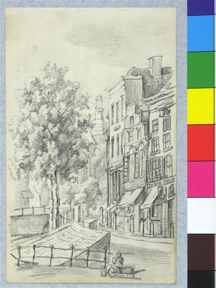 HUA-35726-Gezicht op de Oudegracht te Utrecht tussen de Bakkerbrug op de voorgrond en de Jansbrug uit het zuiden met de gevels van enkele huizen aan de oostzijd