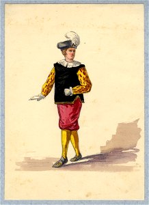 HUA-32802-Afbeelding van een kostuumontwerp van een niet nader genoemde historische figuur figurant in de maskerade van de studenten van de Utrechtse hogeschool