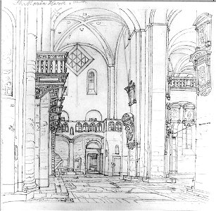 HUA-31144-Interieur van de Mariakerk te Utrecht het zuidertransept en het oostelijke gedeelte van het schip uit het noorden met links een gedeelte van de oxaalt. Free illustration for personal and commercial use.