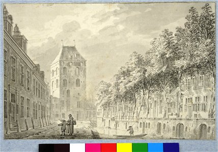 HUA-35966-Gezicht op de Plompetorengracht te Utrecht met de voorgevels van de huizen aan de westzijde en aan de oostzijde van de gracht en op de achtergrond de 