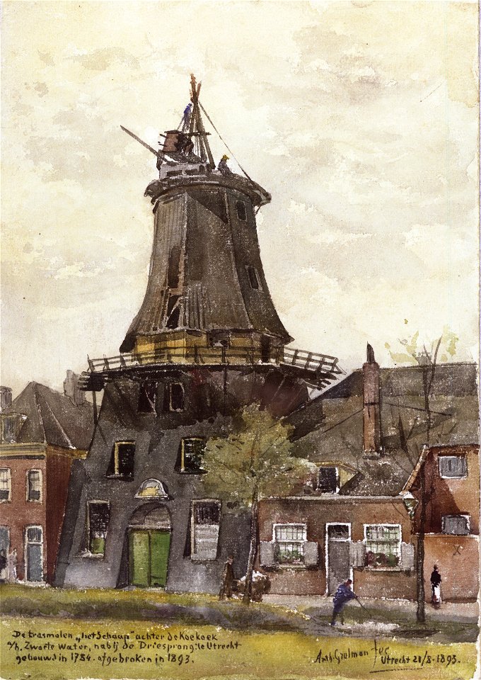 HUA-31698-Gezicht op de molen Het Schaap aan het Zwarte Water te Utrecht met de aangenzende huizen