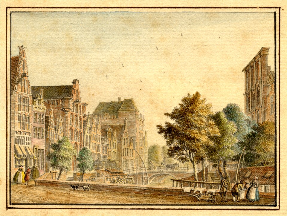 HUA-35718-Gezicht op de Oudegracht te Utrecht uit het zuiden vanaf de Bakkerbrug naar de Jansbrug met links de huizen aan de westzijde van de gracht waaronder d