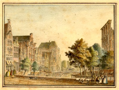 HUA-35718-Gezicht op de Oudegracht te Utrecht uit het zuiden vanaf de Bakkerbrug naar de Jansbrug met links de huizen aan de westzijde van de gracht waaronder d