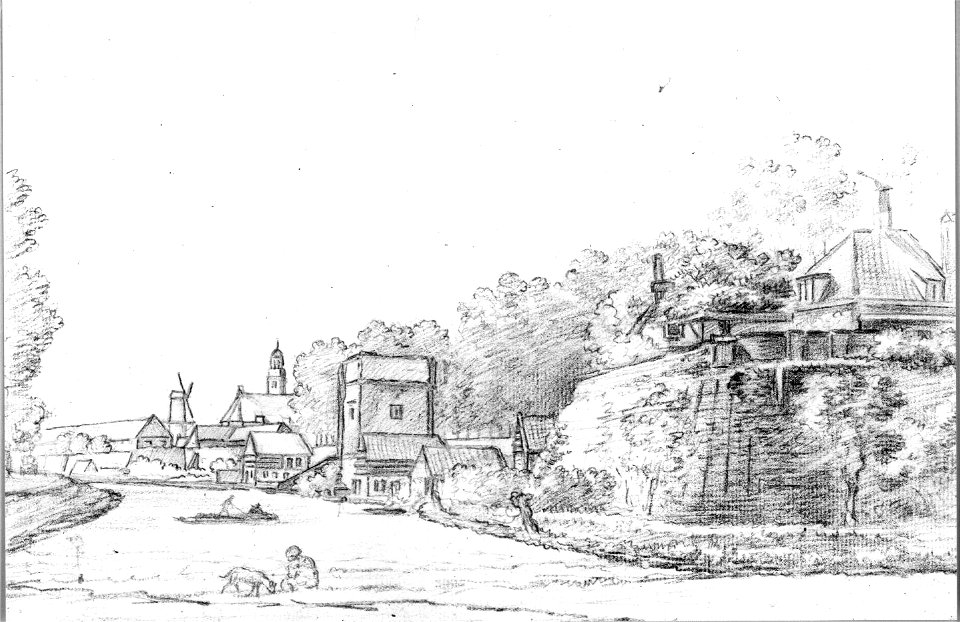 HUA-36417-Gezicht vanaf de singel over de stadsbuitengracht op de stadswal te Utrecht uit het noordoosten met de toren op het Servaashek rechts het bastion Zonn