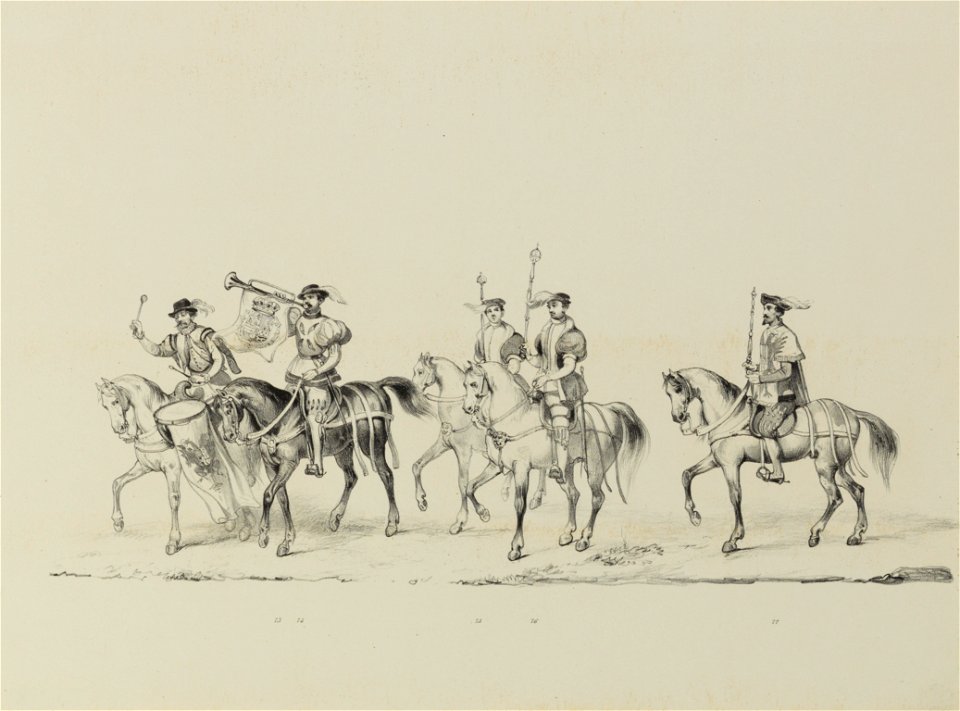 HUA-32616-Dertiende gedeelte van de maskerade van de studenten van de Utrechtse hogeschool op 17 juni 1846 voorstellende de intocht van prins Philips II in Utre