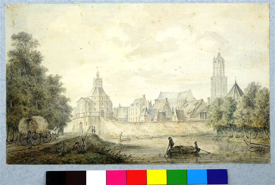 HUA-36636-Gezicht vanaf de singel over de stadsbuitengracht te Utrecht op de stadswal met de Wittevrouwenpoort uit het noordoosten met rechts de hoek van het bo