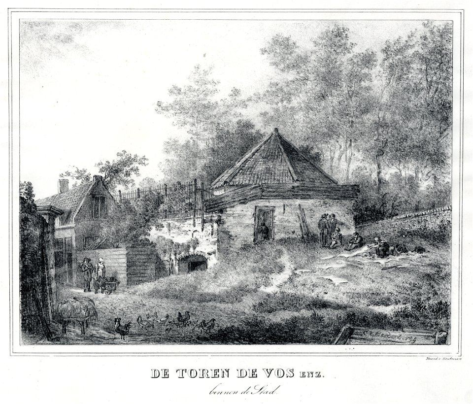 HUA-36664-Gezicht op de stadwal te Utrecht met de toren de Vos en links het begin van de Wolvenstraat uit het oosten