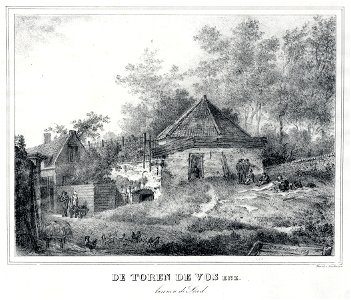 HUA-36664-Gezicht op de stadwal te Utrecht met de toren de Vos en links het begin van de Wolvenstraat uit het oosten