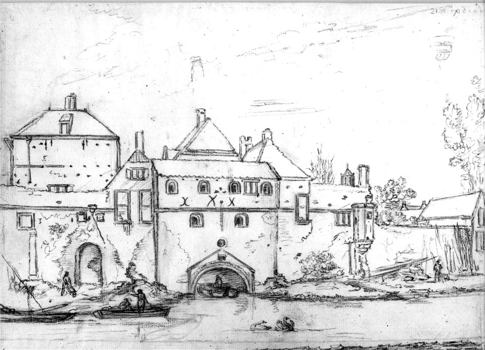 HUA-36716-Gezicht over de stadsbuitengracht op de stadswal te Utrecht met de uitmonding van de Plompetorengracht en rechts daarvan de gedeeltelijk afgebroken st