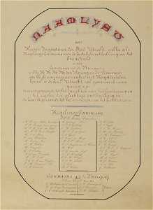 HUA-32823-Gecalligrafeerde oorkonde ter gelegenheid van de onthulling van het standbeeld van Jan van Nassau op het Domplein te Utrecht met de namen van de leden