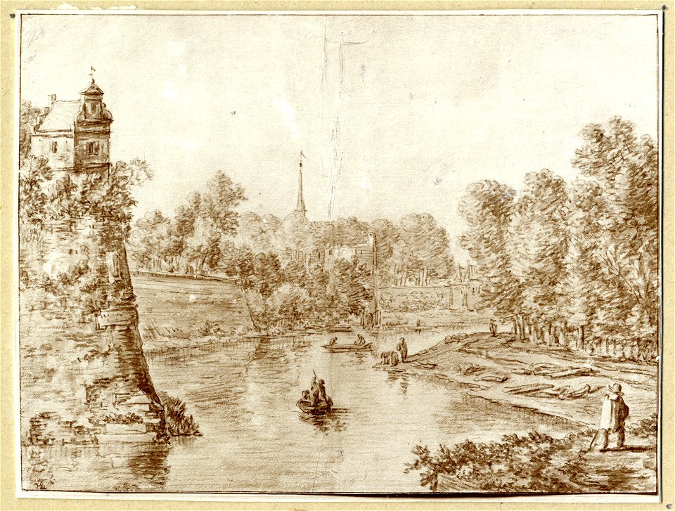 HUA-36391-Gezicht over de stadsbuitengracht te Utrecht op de stadswal uit het zuiden met links het bastion Manenburg op de achtergrond het bastion Zonnenburg en