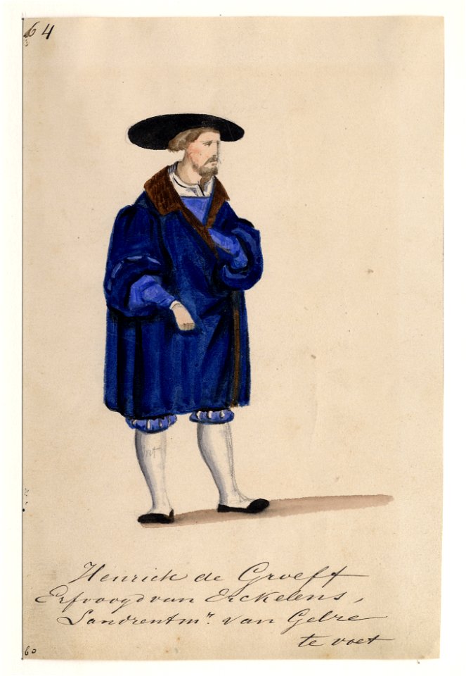 HUA-32742-Afbeelding van een kostuumontwerp van Henrick de Groeff erfvoogd van Erkelens landrentmeester van Gelre figurant in de maskerade van de studenten van 