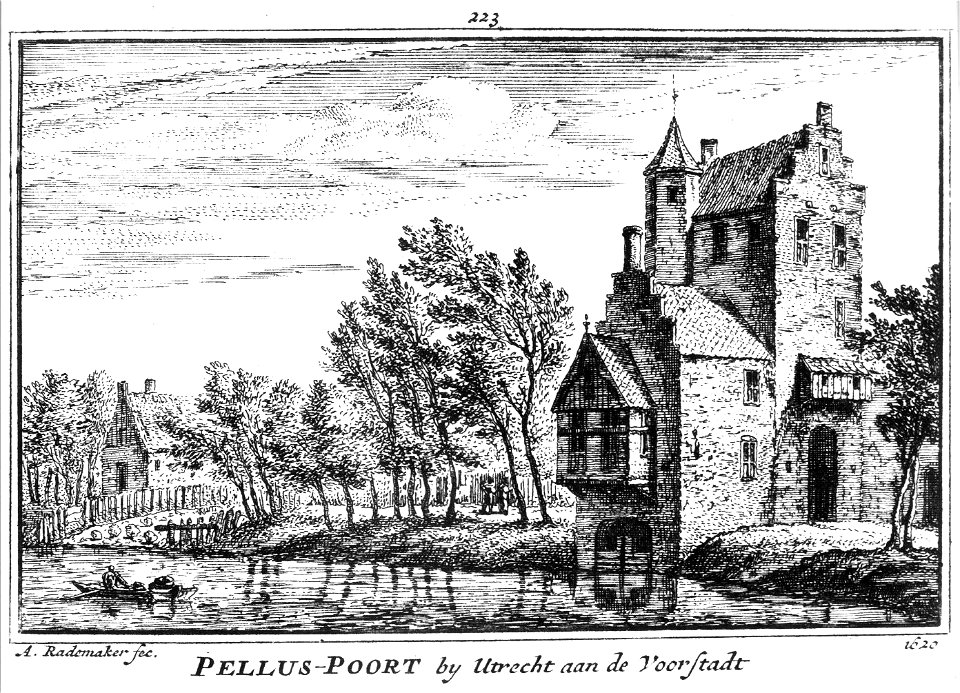HUA-36796-Gezicht over de Vecht op de Pellecussenpoort buiten Utrecht uit het zuidwesten