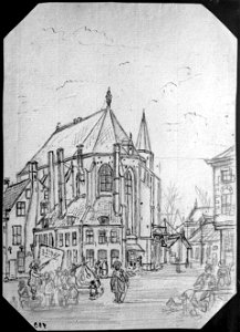 HUA-37301-Gezicht op de Mariaplaats met het koor van de Mariakerk te Utrecht uit het zuidoosten