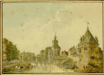 HUA-36610-Gezicht over de stadsbuitengracht te Utrecht op de stadswal met de Wittevrouwenpoort en brug uit het noorden met links het wed vanuit de Wittevrouwens