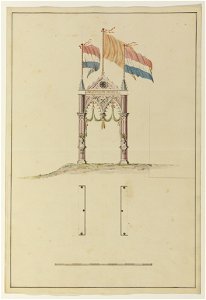 HUA-32546-Afbeelding van een ontwerp aanzicht en plattegrond voor een erepoort op te richten voor het bezoek van koning Willem II aan Utrecht op 18 mei 1841