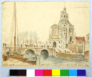 HUA-36643-Gezicht uit het noordoosten vanaf de singel over de stadsbuitengracht te Utrecht op de Wittevrouwenpoort en brug tijdens het slechten van het resteren
