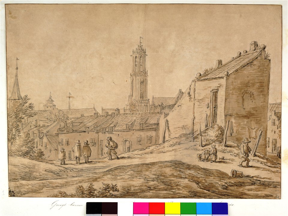 HUA-31620-Gezicht vanaf de stadswal te Utrecht ter hoogte van het bastion Sterrenburg op de stad met op de achtergrond de gedeeltelijke torens van de Geertekerk