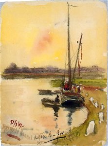HUA-35607-Gezicht op het Merwedekanaal te Utrecht met een afgemeerd zeilschip