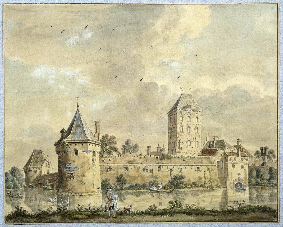 HUA-36684-Gezicht vanaf de singel over de stadsbuitengracht op de stadswal van Utrecht uit het noorden met de waltorens de Wolf linksachter en de Vos en rechts 