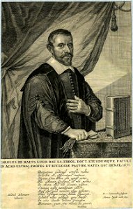 HUA-31963-Portret van C de Maets geboren 1597 hoogleraar in de theologie aan de Utrechtse hogeschool 1640 1651 overleden 1651 Te halve lijve rechts staande bij 