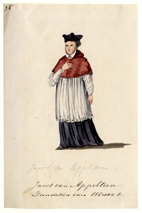 HUA-32727-Afbeelding van een kostuumontwerp van de abt van Marienweerd Herman van Rossem figurant in de maskerade van de studenten van de Utrechtse hogeschool t