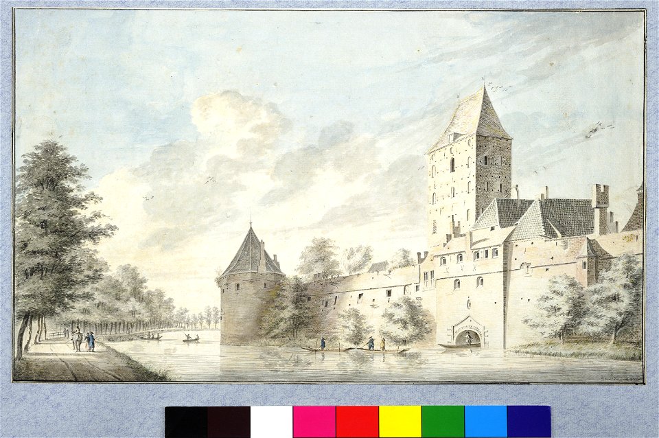 HUA-36696-Gezicht vanaf de singel over de stadsbuitengracht op de stadswal van Utrecht uit het noordwesten met de waltoren de Vos en de Plompetoren achter de st