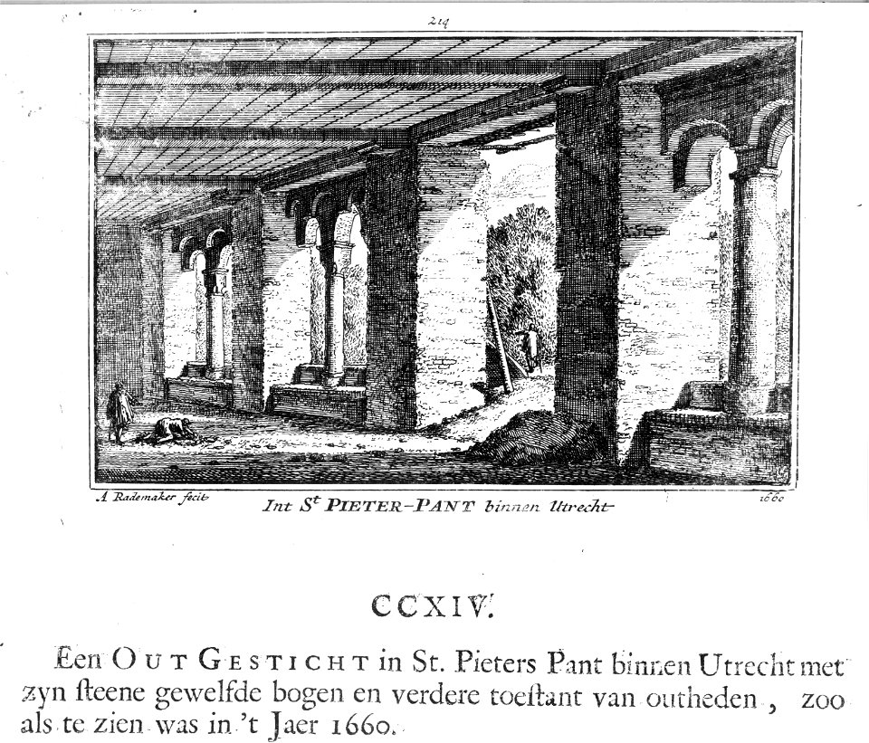 HUA-37183-Gezicht in de zuidelijke arm van de pandhof van de Pieterskerk te Utrecht