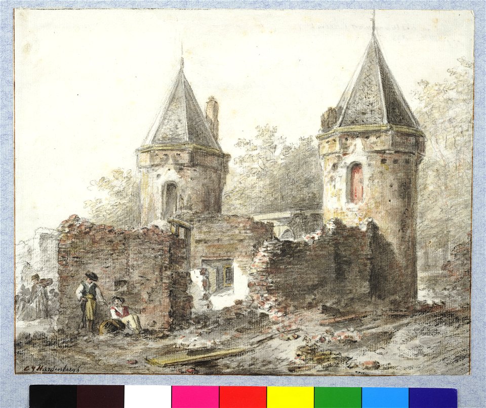 HUA-36772-Gezicht op de Weerdpoort te Utrecht tijdens de afbraak van de hoofdpoort uit het zuidoosten