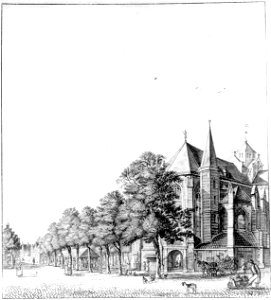 HUA-37298-Gezicht op de Mariaplaats met de Mariakerk te Utrecht uit het noordoosten met links op de achtergrond de ingang van de Springweg. Free illustration for personal and commercial use.