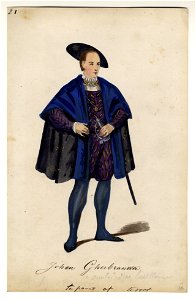 HUA-32715-Afbeelding van een kostuumontwerp van de Groningse edelman Johan Gherbranda figurant in de maskerade van de studenten van de Utrechtse hogeschool ter 